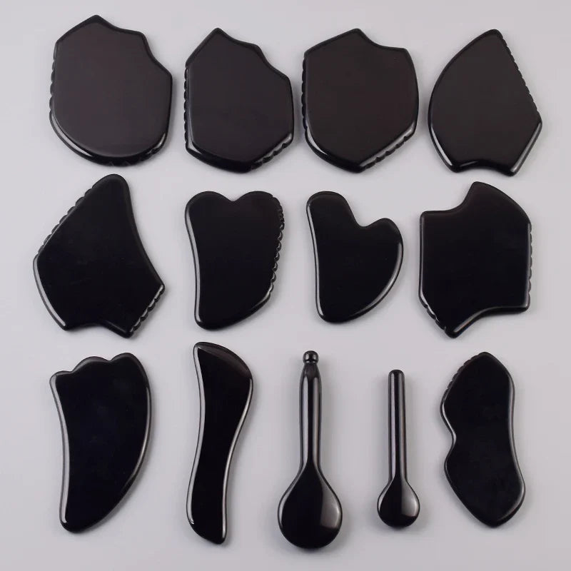 Wholesale Various Shape Black Obsidian Face Gua Sha Tool Sawtooth SPA Massager Acupuncture Facial Beauty Product For Health Care