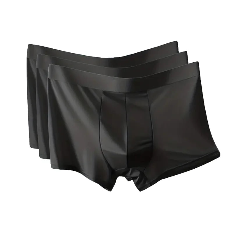 3Pcs Pure Black Breathable Men's Flat Leg Pants Comfortable Underwears  Casual Sporty Boxer Shorts Thin Summer Cooling Paties