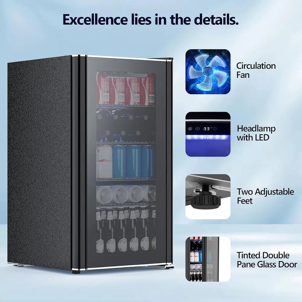 Compact 26-Bottle Wine Cooler & 130-Can Beverage Fridge with 40-61°F Temperature Control, Black