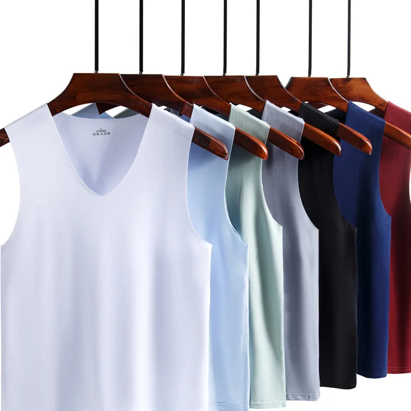 1pcs Summer Mens Vest Ice Silk Seamless Fitness Slim-fit Breathable Underwear Youth Sports Hurdle Sleeveless Undershirt Male Top