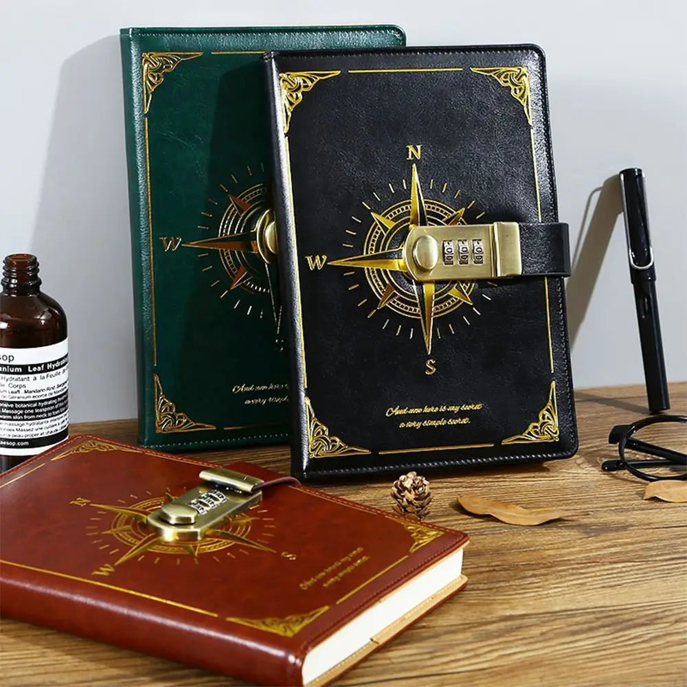 New 200 Sheets A5 Notebook Retro Password Book With Lock Thickened Creative Diary Book Students Notepad Stationery