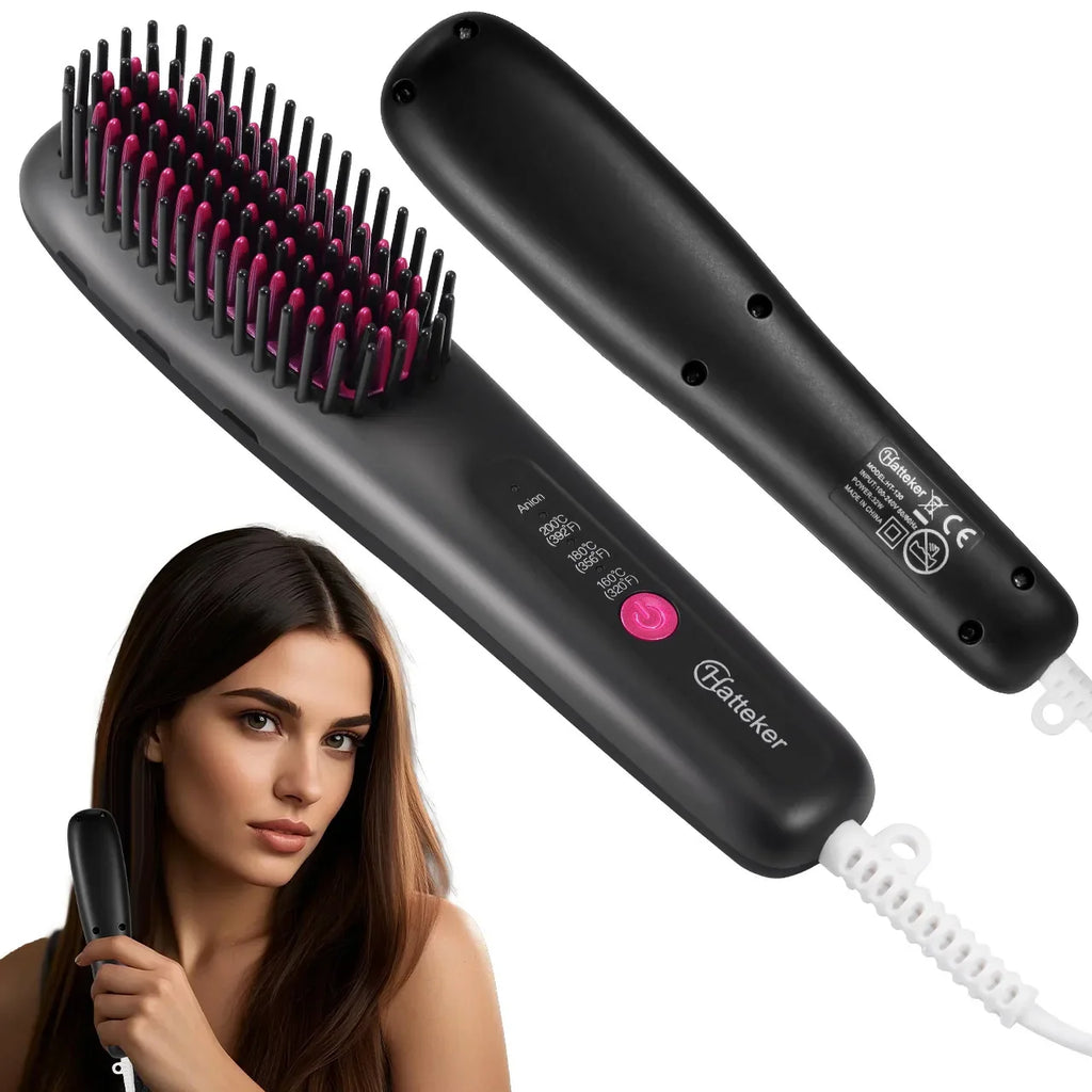 Hair Straightening Brush Portable Home Negative Ion Straightener with Multi-Heat Settings 3-Temp Ceramic Damage-Free Styling