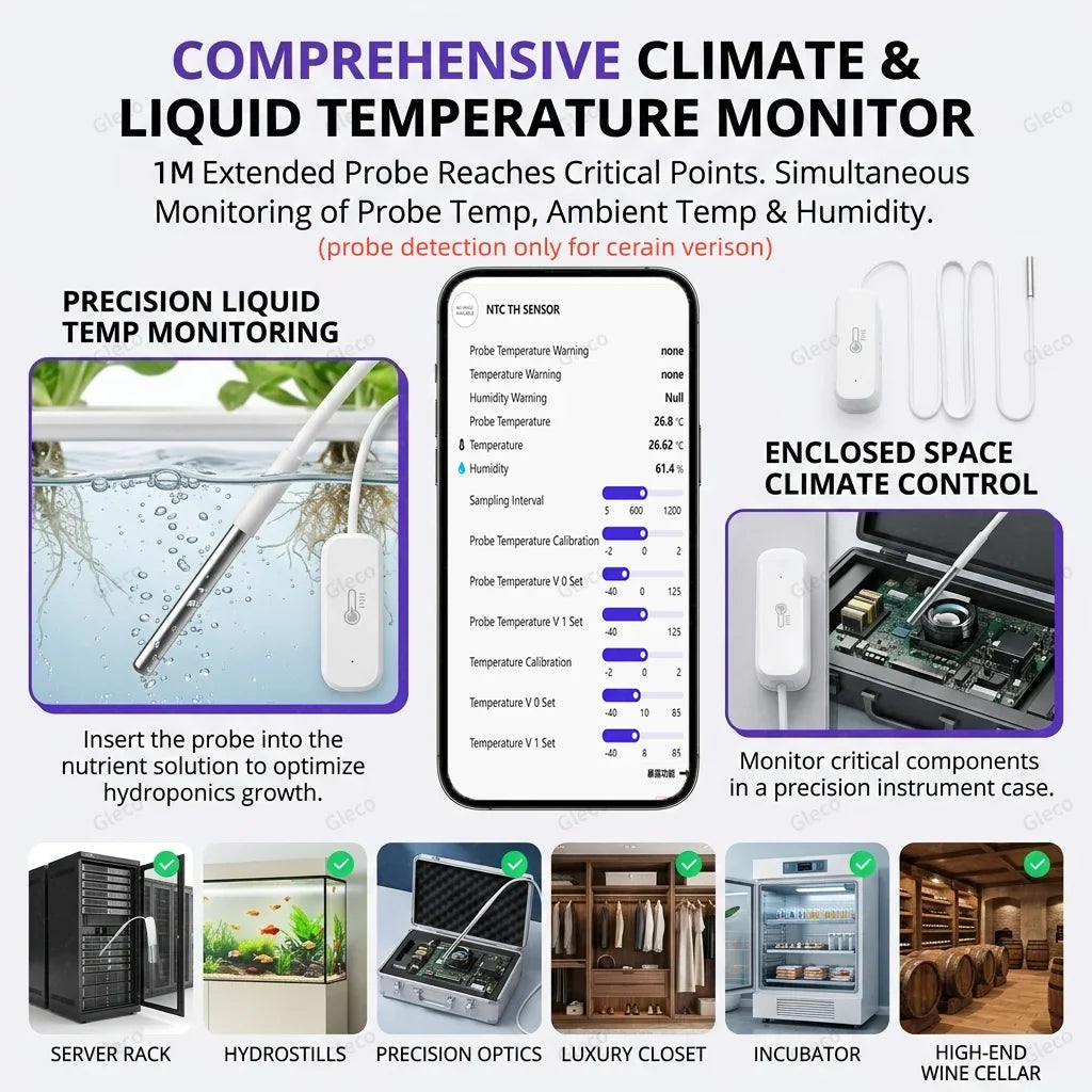 Zigbee Smart Thermometer Hygrometer With Probe Detect Pool Fridge Freezer Liquid Temperature Sensor For 2MQTT TUYA Smart Life
