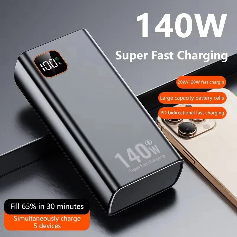 Lenovo 200000mAh 140W Super Fast Charging Power Bank Ultra Capacity Portable Charger New Arrival for iPhone Samsung