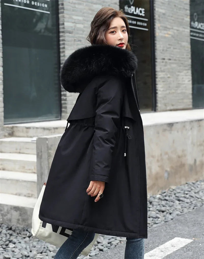Women's Winter Parka, Hooded Fur Collar Thick Warm Long Coat
