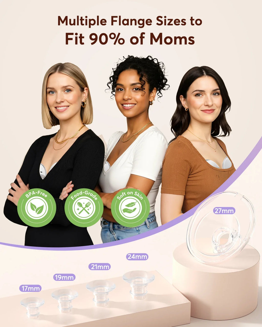 Breast Pump Hands-Free, Upgraded Wearable for Beginners, 325mmHg Strong Suction, 4 Modes & 12 Levels, Fast Milk Storage, Leak-proof, 17/19/21/24/27mm Flanges, USB-C Fast Charging, Quiet Operation, Comfortable Portable Design