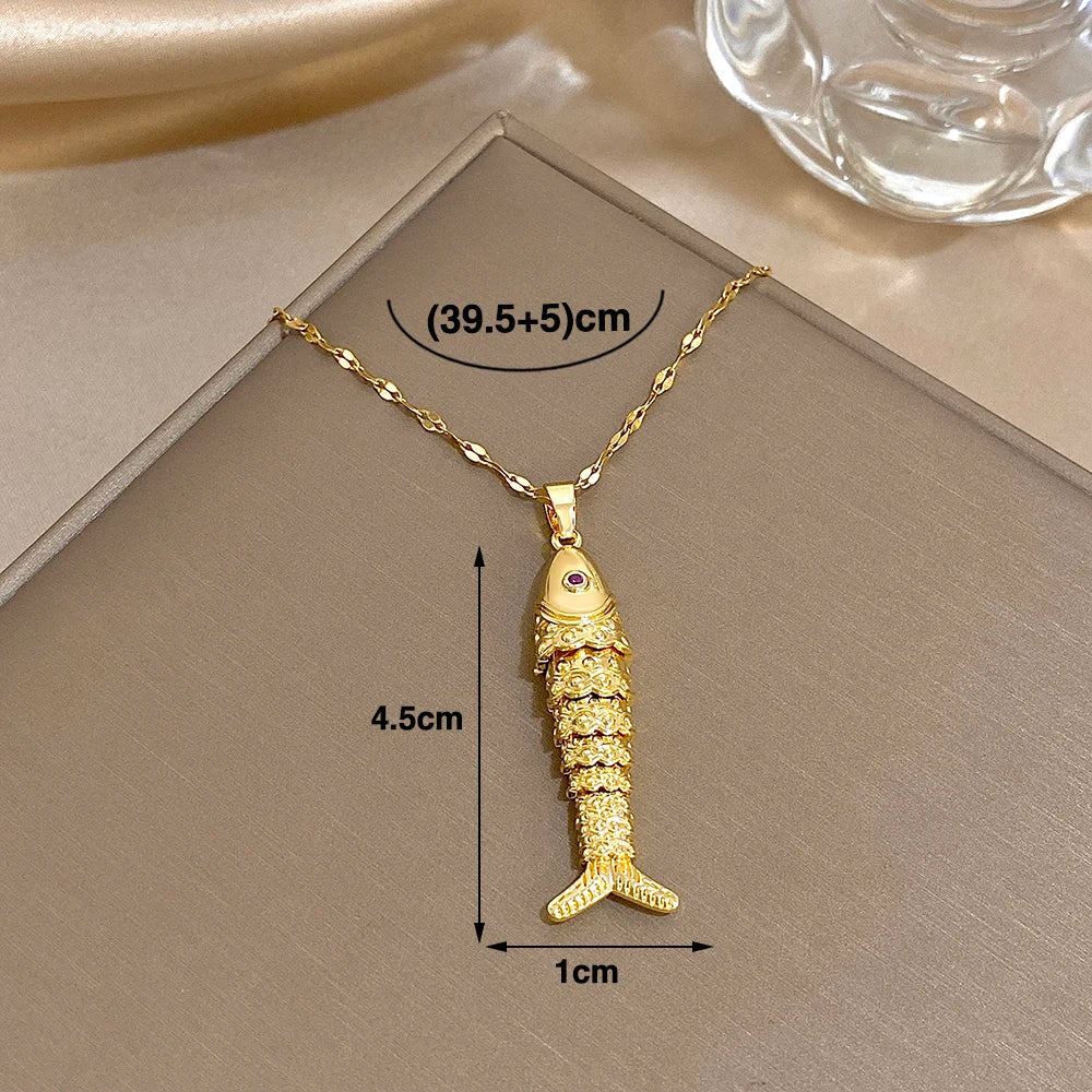 18K Gold Plated Stainless Steel Fish Pendant Necklace For Women Creative Ocean Series Clavicle Choker Chain Jewelry Gifts