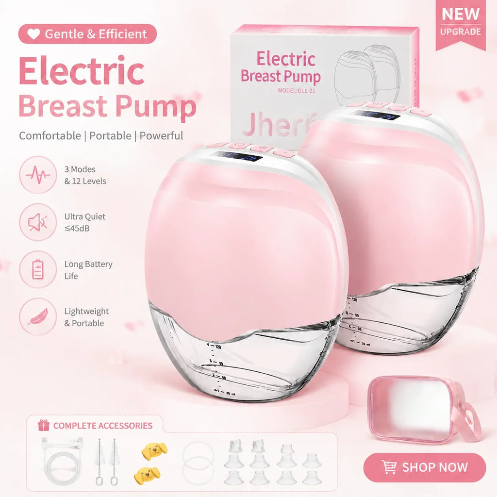 2pcs Electric Breast Pump, 3 Modes & 12 Levels Quiet Rechargeable, Portable, Automatic Milk Extractor for Breastfeeding
