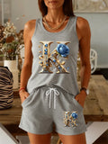 New Summer Women's Floral Print Tank Top Set Street-Style Versatile Fashion Tank Top and Shorts Two-Piece Set Sports T-Shirt Set