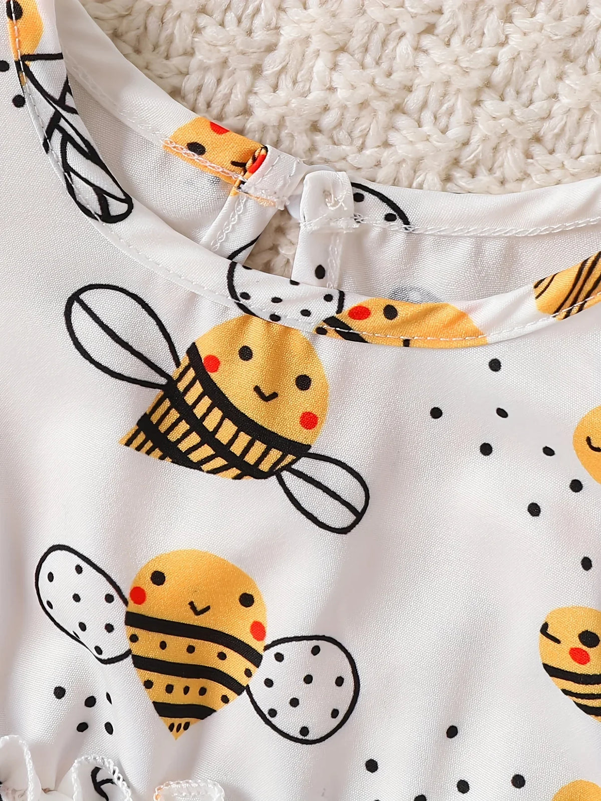 Single-Piece Baby Girl Casual Dress for Spring and Summer, Cute Style, Milk Silk, Fun Cartoon Bee Digital Print Pattern, Mesh Baby Girl Dress