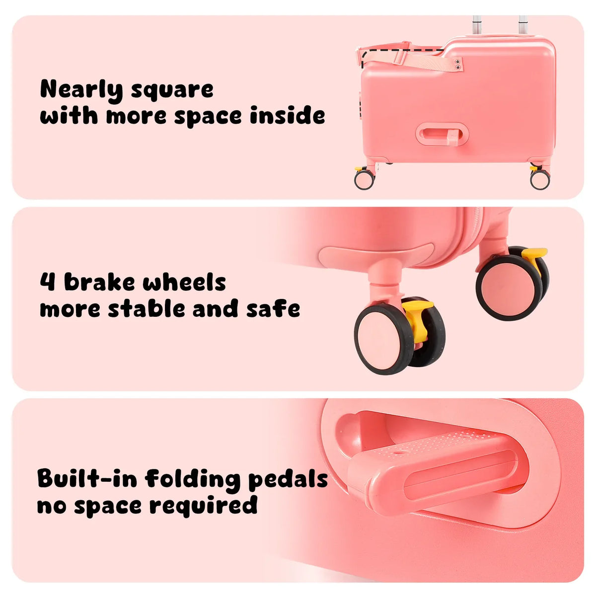 Suitcase for Kids 20 Inch Kids Ride on Suitcase, Childrens Ride on Luggage with Foot Pedal and Wheels – Travel Carrier Cabin Case with Safety Harness Stroller for Toddler Girls Boys
