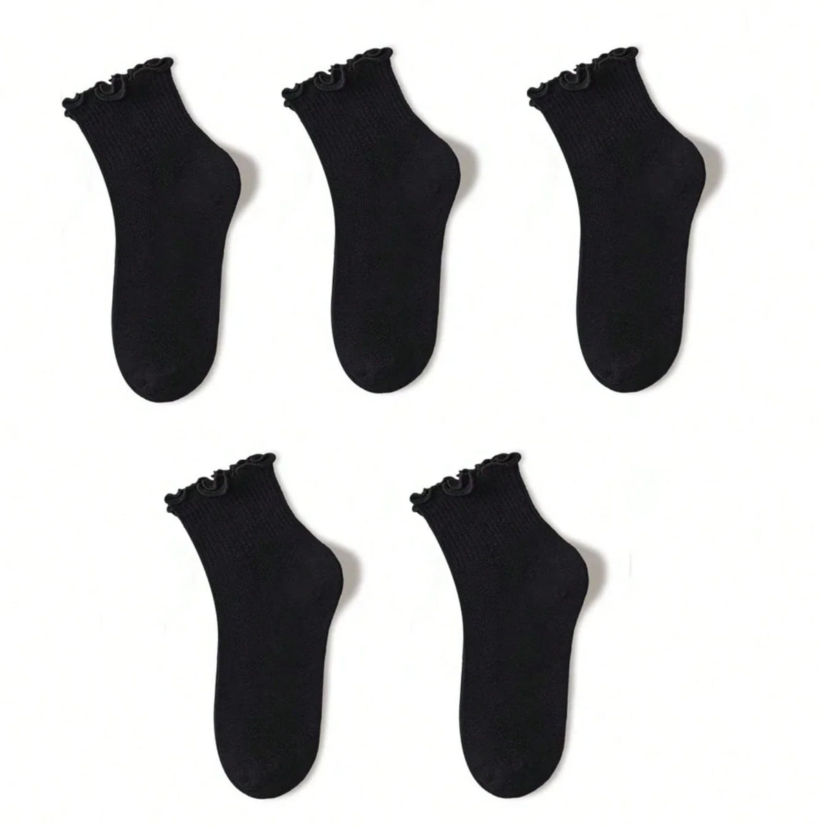 Women's Crew Socks with Ruffles, White and Black, Comfortable, Breathable, Moisture-Absorbing and Sweat-Wicking