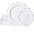 Plastic Plates Elegant Fancy Plastic Dinnerware Set White Pearl Beaded Rim Rigid Plastic 60 Pcs 7 Inch And 10 Inch Heavy Duty Disposable Dishes For Wedding Reception Birthday Party Catering Events
