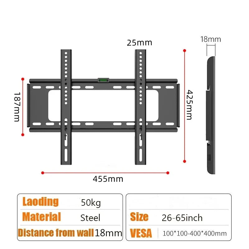 26-63inch TV Wall Mount Bracket Universal TV Mount Monitor Holder Adjustable Low Profile Flat TV Wall Mount for LCD LED Monitor