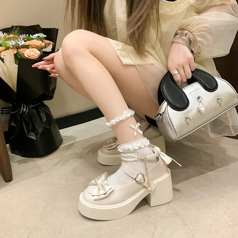 2026 Lolita Shoes Black Super High Heels Mary Jane Shoes Women Chunky Platform Pumps Woman Ankle Buckle Party Shoes