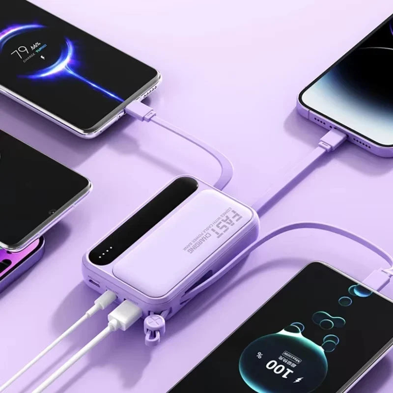 Lenovo 4 Built-in Type C Cables Mini Fast Charging 500000mAh Power Bank Compatible With iPhone Samsung Android Smart Mobiles
