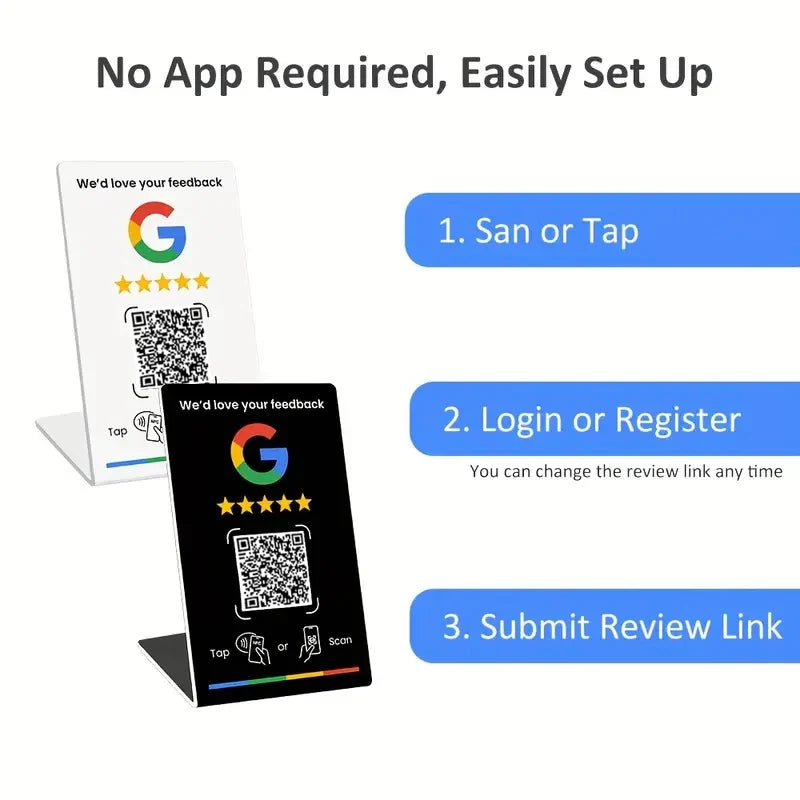NFC 215 Programmable for Google Review Card NFC Station Table 13.56Mhz QR code can be independently set to link Standing Card