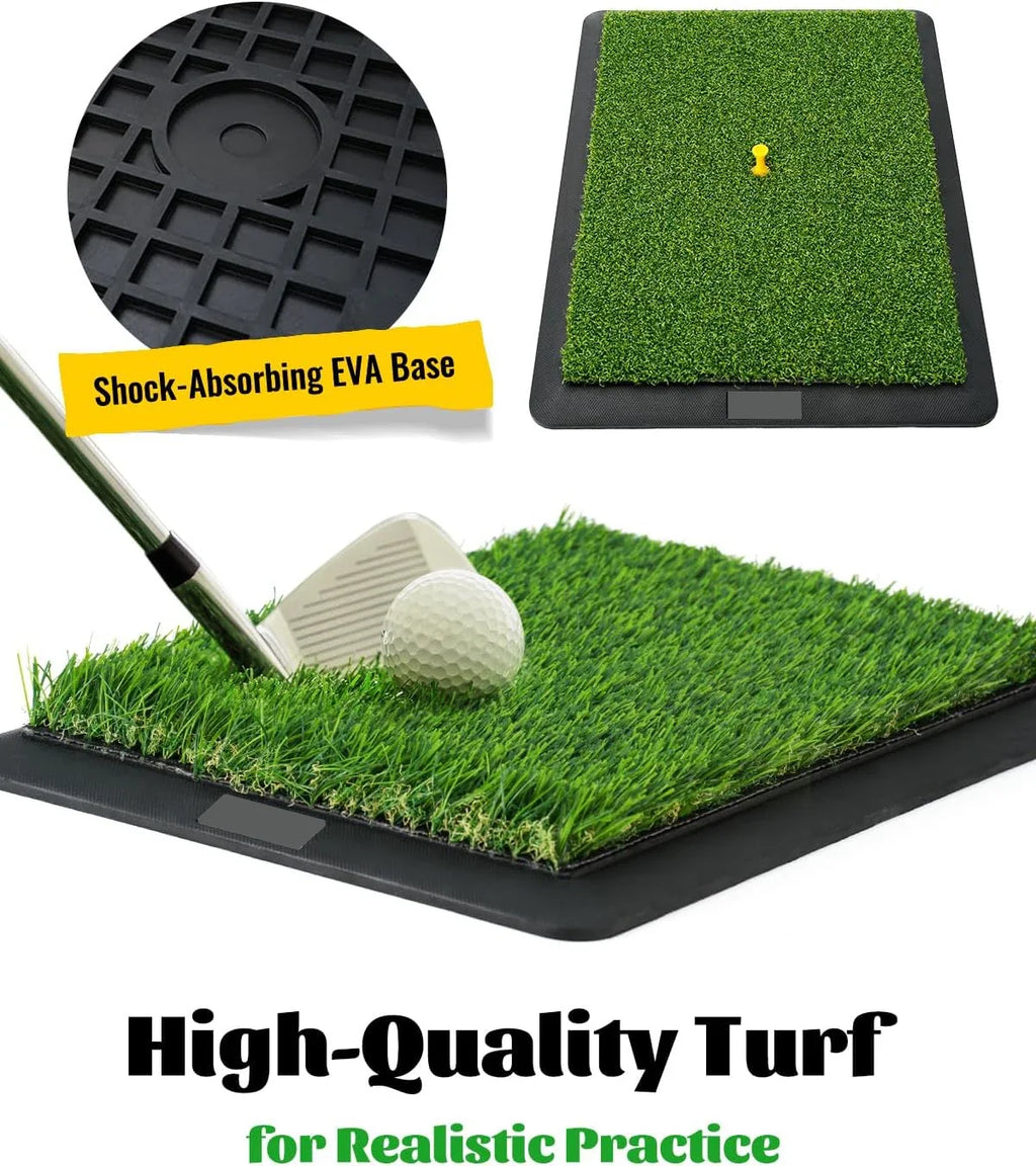 Golf Swing Trainer Mat for Practice & Training – Replaceable Turf Surfaces, Non-Slip Rubber Base for Indoor/Outdoor Use, Include