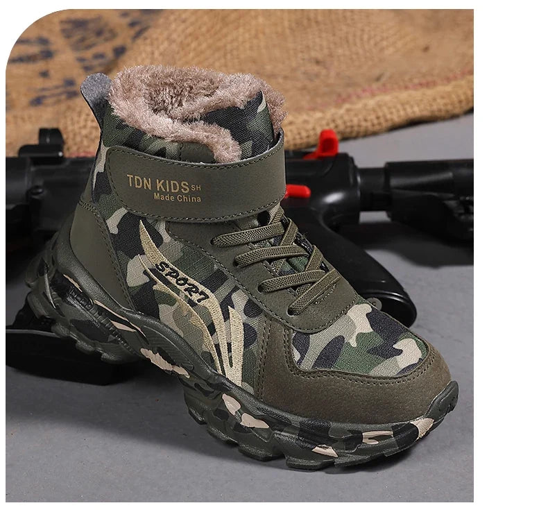 Kids Winter Snow Boots, Plush Camouflage, Warm Anti-Slip