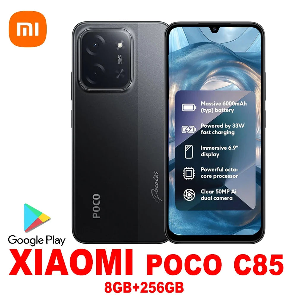 XIAOMI POCO C85 original smart phone 6000mAh/8GB+256GB memory/support GPS/NFC Smart phone
