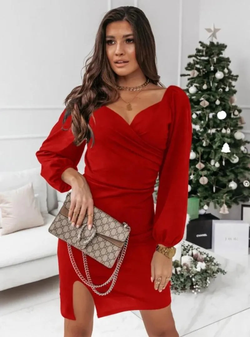 Women's V-Neck Dress – Autumn/Winter Fashion Commuter Style