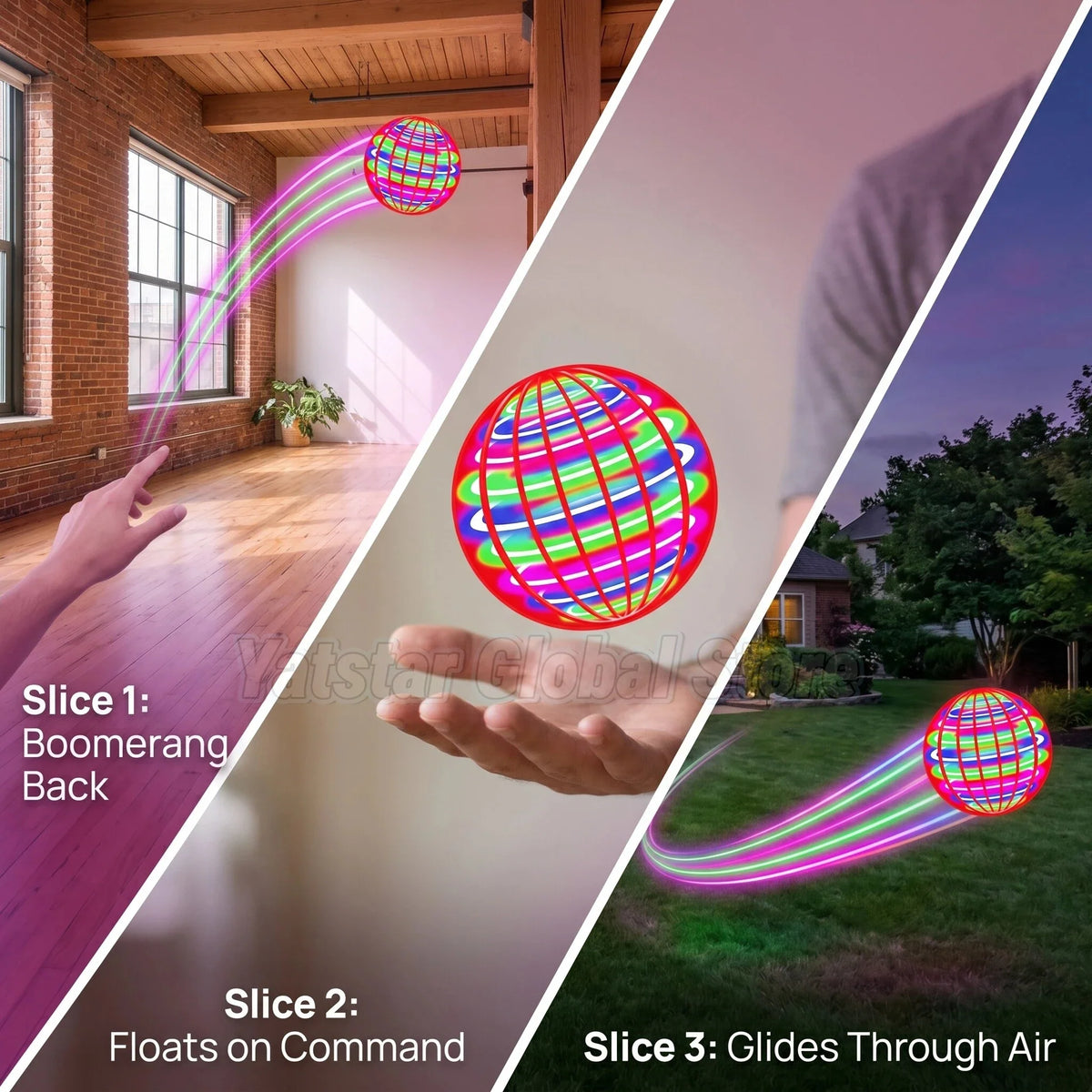 Flying Ball Boomerang with LED Lights, 360° Rotating Flying Hover Orb, Outdoor Indoor Fidget Spinner Toys for Teens and Adults
