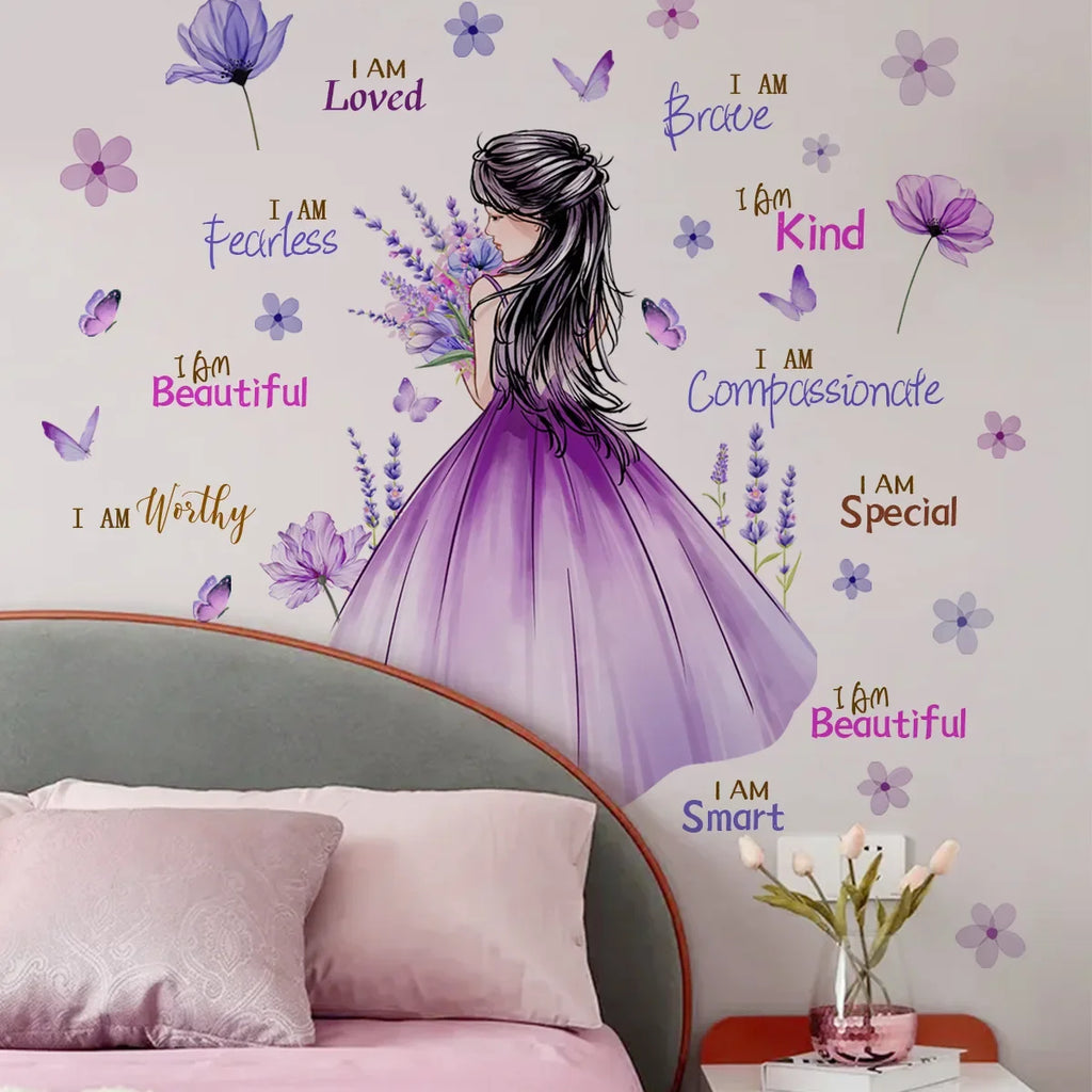 motivational 3d purple flower gilr wall sticker self adhesive Inspirational quote wall decal
