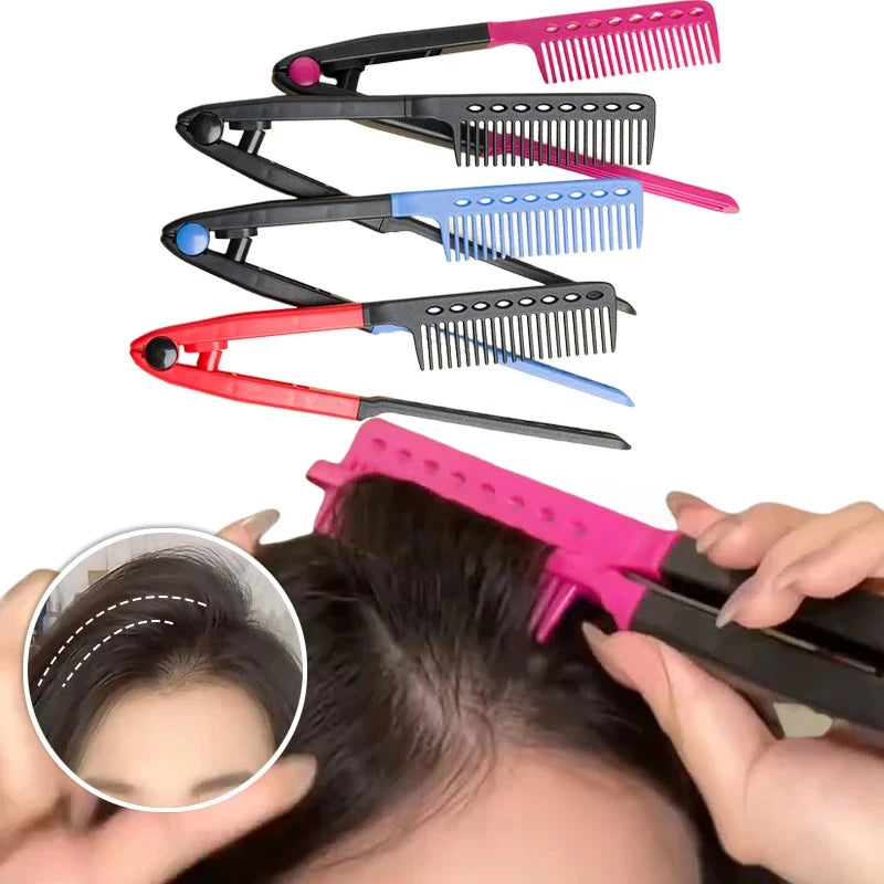 V Type Hair Straightener Brush DIY Hairdress Tool Hairdressing Combs Natural Hair Styling Curling Comb Hair For Male And Female