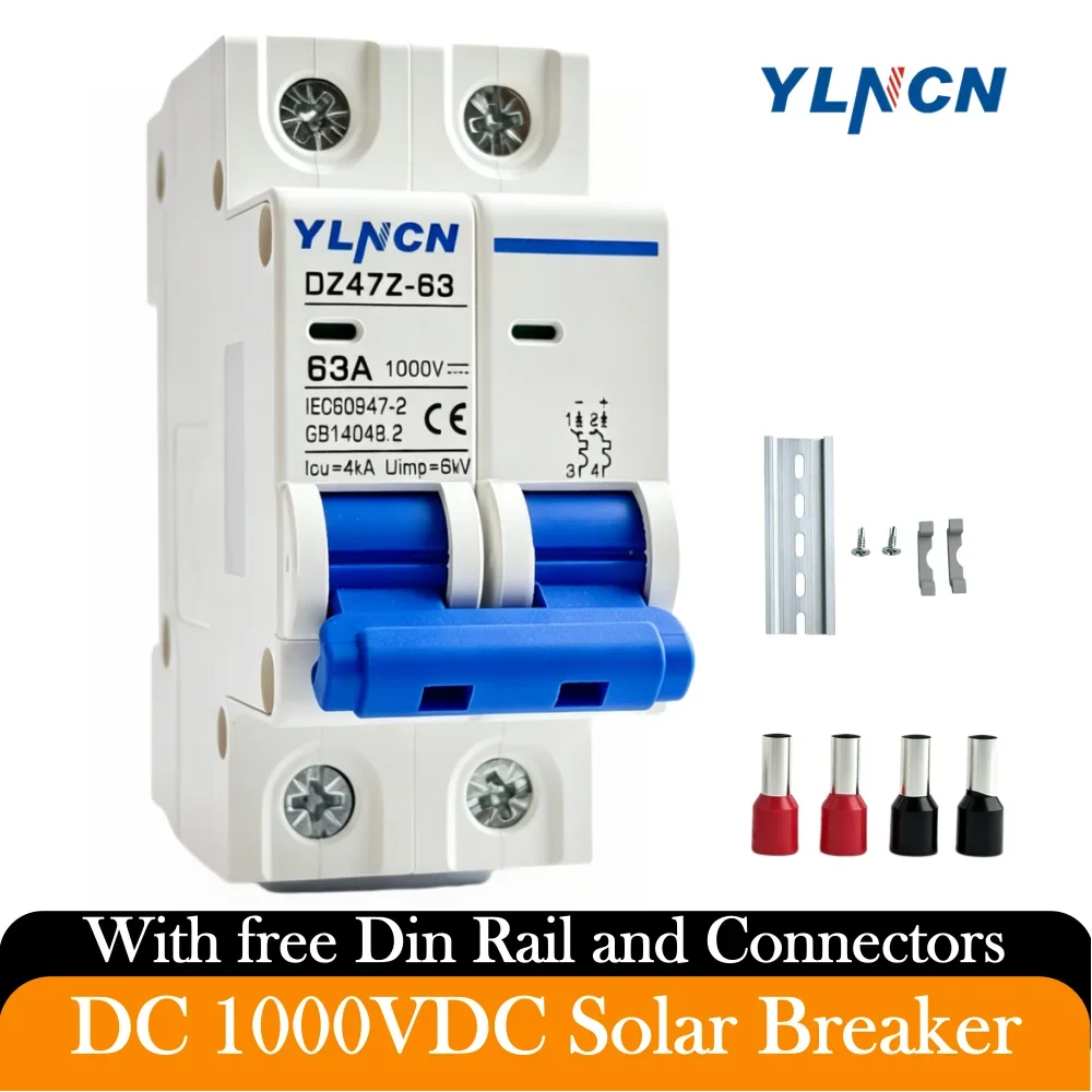 Solar DC MINI Circuit Breaker 20/25/32/40/50/63A 2P 1000VDC DC MCB Overload Short Circuit Protection For Panel Inverter Home