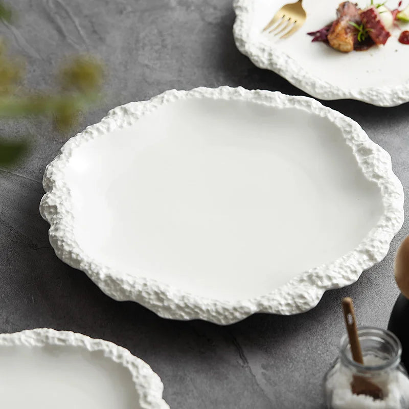 Rock Pattern Skirt Plate Dish Dish Household Ceramic Flat Shallow Plate Hotel Display Plate
