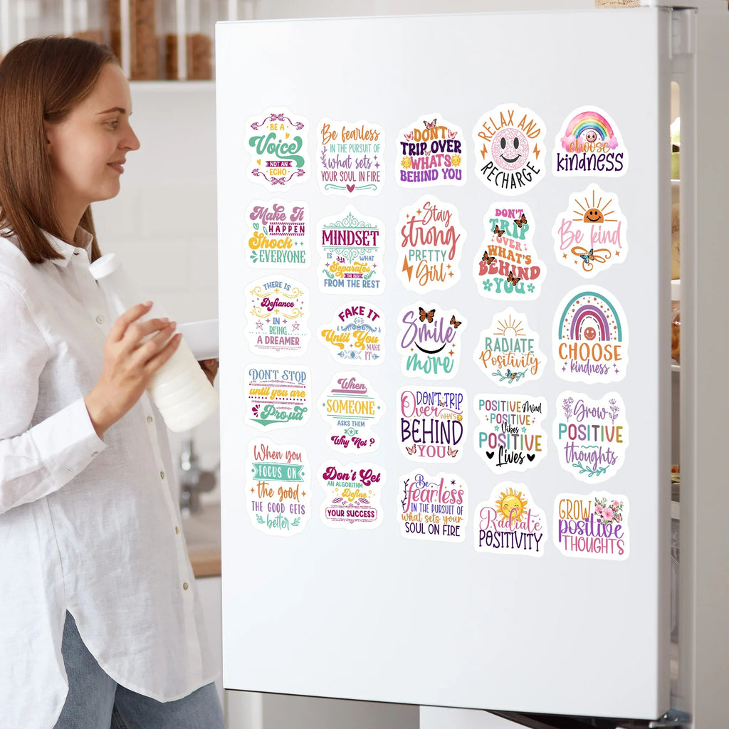 50 Pack Motivational Quote Stickers – Aesthetic Waterproof Vinyl, UV Printed, Durable & Tear-Resistant. Perfect for Journals