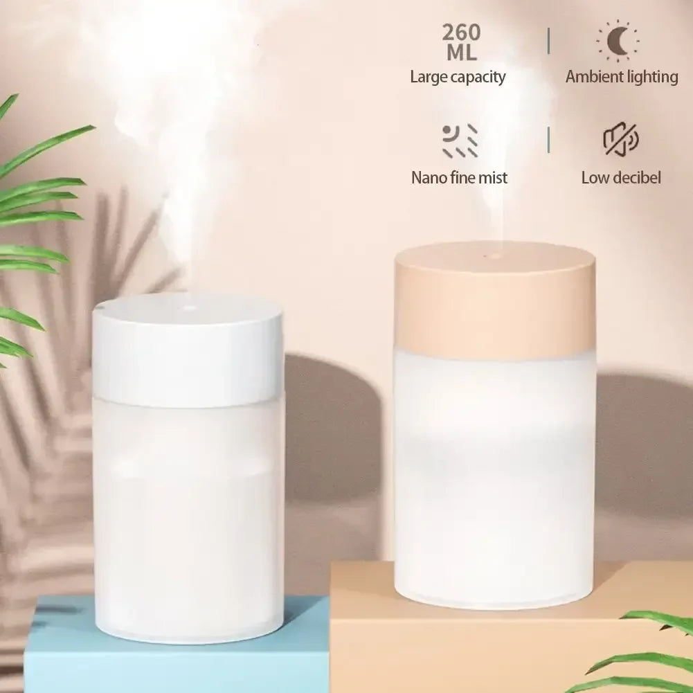 LED Lamp Essential Oil Diffuser Car Purifier Aroma Anion Mist Maker Portable 260ML Mini Humidifier USB Ultrasonic Air Humidifier
