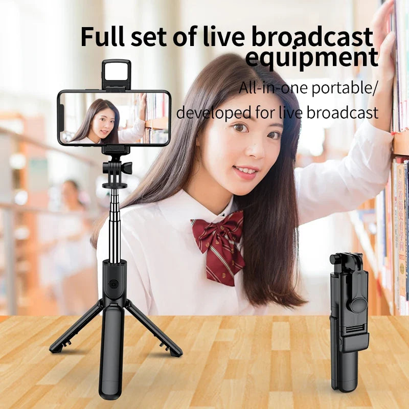BSLIUFANG Monopod Remote Shutter Fill Light for iPhone Samsung Xiaomi Phone Holder Mini Tripod Wireless Bluetooth Selfie Stick