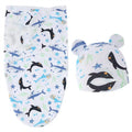 Baby Blanket Hat Set Cartoon Printed Cotton Newborn Swaddle Adjustable Infant Sleeping Swaddle Wraps All Seasons 0-6 Months