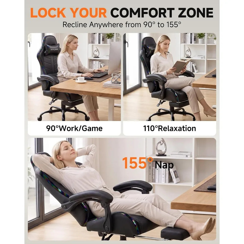 Gaming Chair for Adults, Computer Chair with Footrest, Black