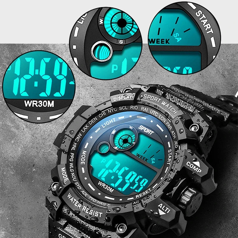 Men's LED Digital Watch, Luminous Waterproof Sport Military Watch