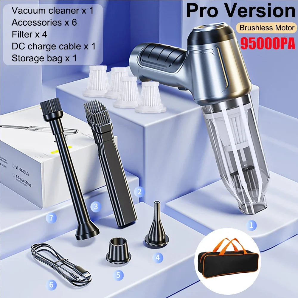 Car Vacuum Cleaner 95000PA Strong Suction Wireless Vacuum Cleaner for Car Home 2in1 Handheld Portable Vacuum Cleaner Blower