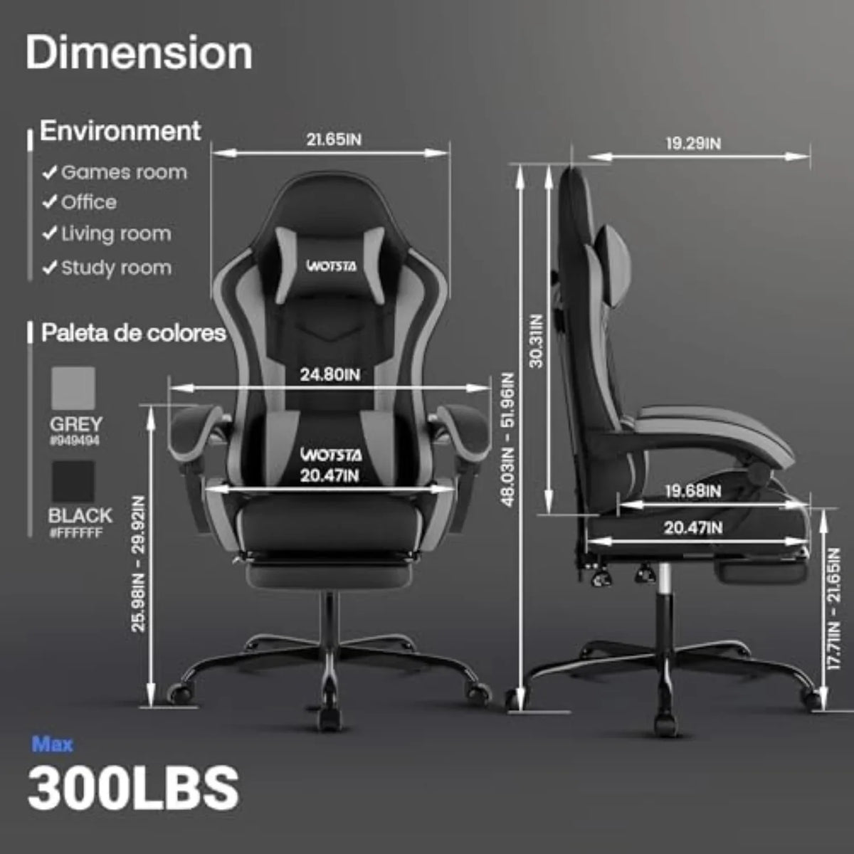 Ergonomic Gaming & Office Chair, Footrest, Racing Design Black/Grey | PVC with headrest,lumbar, Adjustable Height