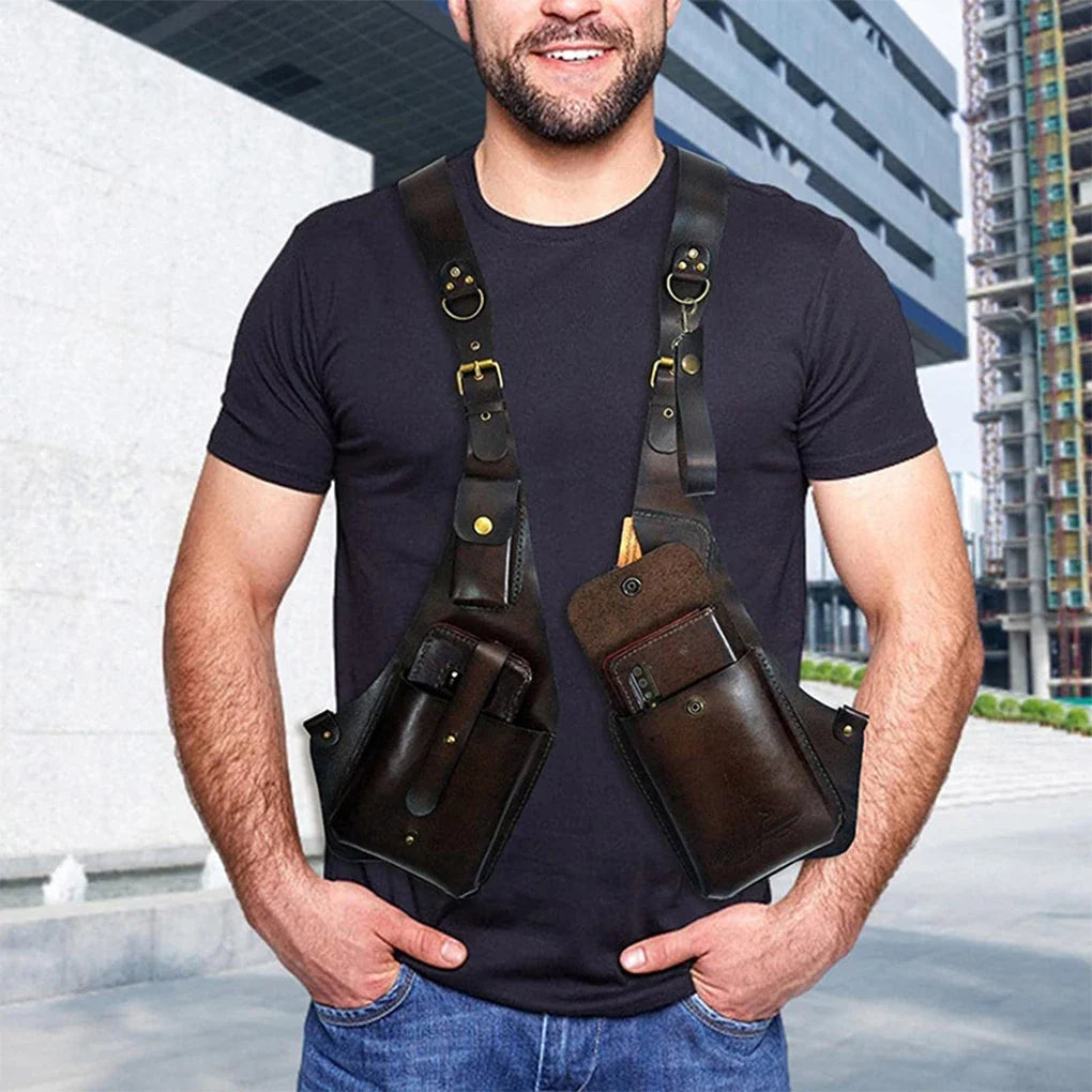 Retro Anti-Theft Double Shoulder Armpit Bag Outdoor Fashion Adjustable Wallet Phone Case For Men Shoulder Bags