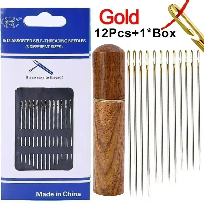 36/12PCS Blind Needle Elderly Needle-side Big Hole Hand Stainless Steel Sewing Needless Threading Household DIY Sewing Needles
