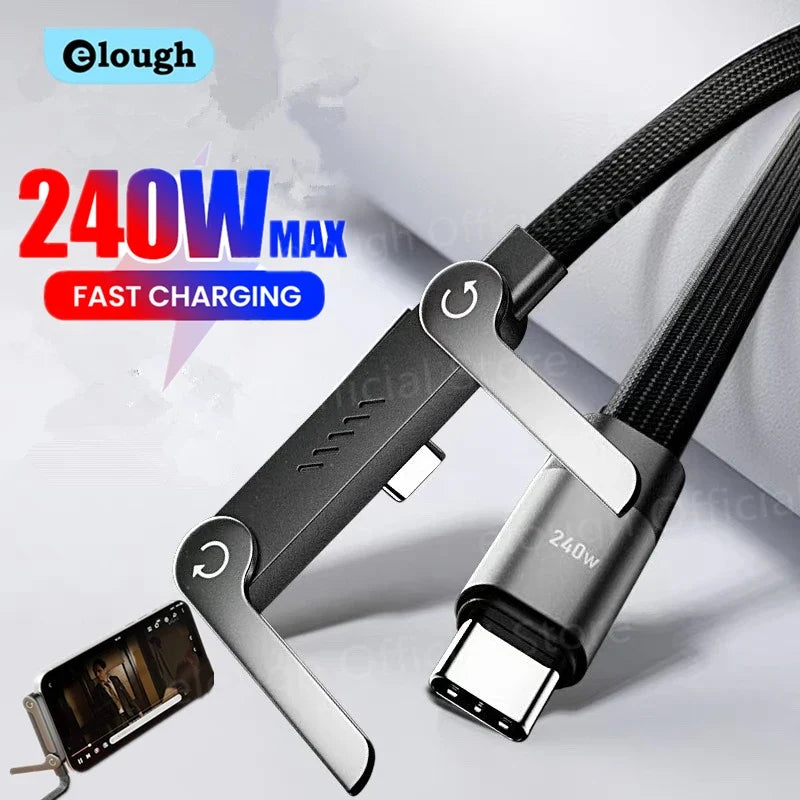 2 in 1 PD240W/65W Type C To Type C Fast Charging Foldable Bracket Cable USB C To USB C Built-in Desktop Holder Wire For iPhone17