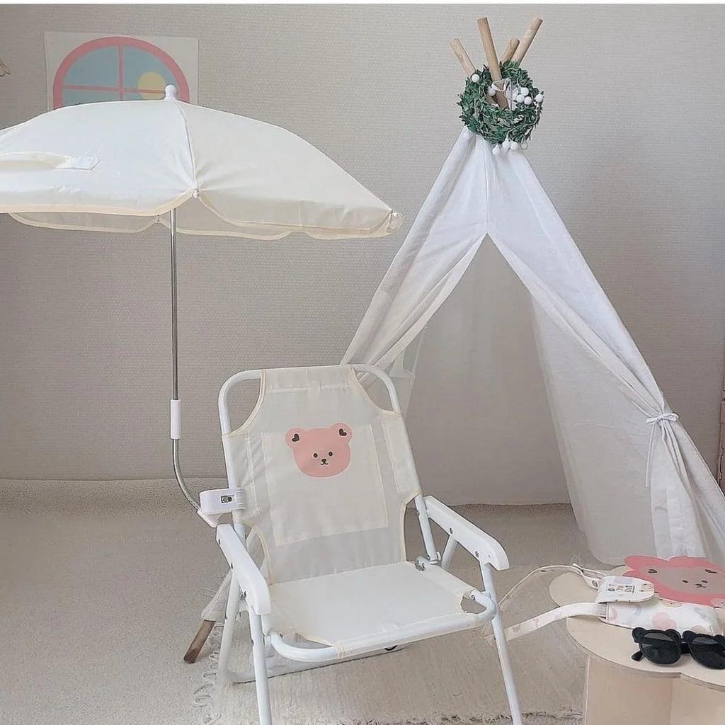 Children's Outdoor Beach Chair With Umbrella Cute Ins Wind Portable Folding Chair Seaside Photo With Parasol Back Chair ﻿