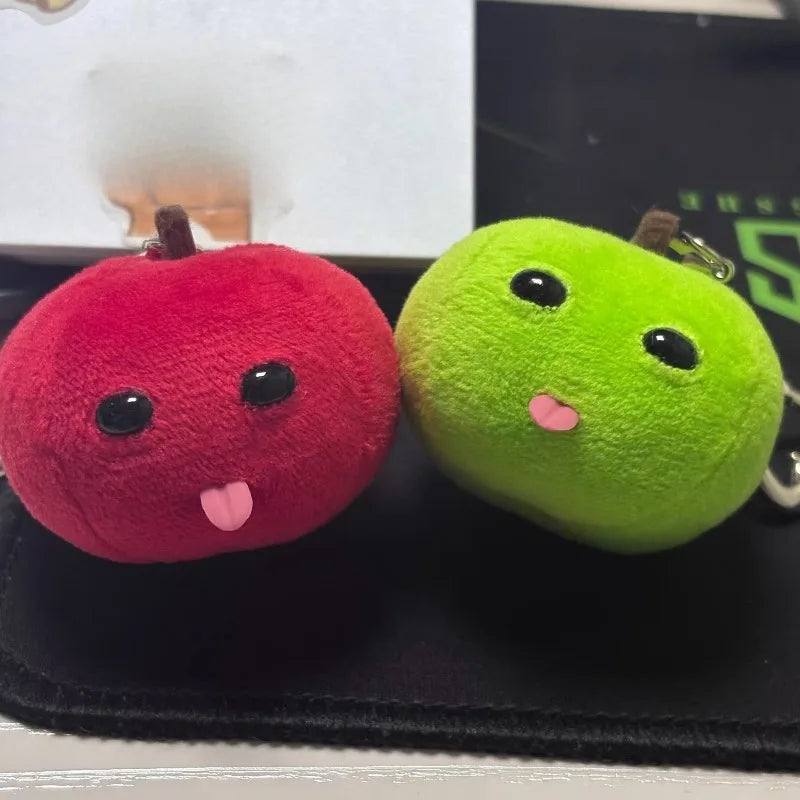 Abstract Tongue Out Apple Funny Plush Doll Keychain Backpack Pendant Creative Fruit Keyring Accessories Gift for Friends Couple