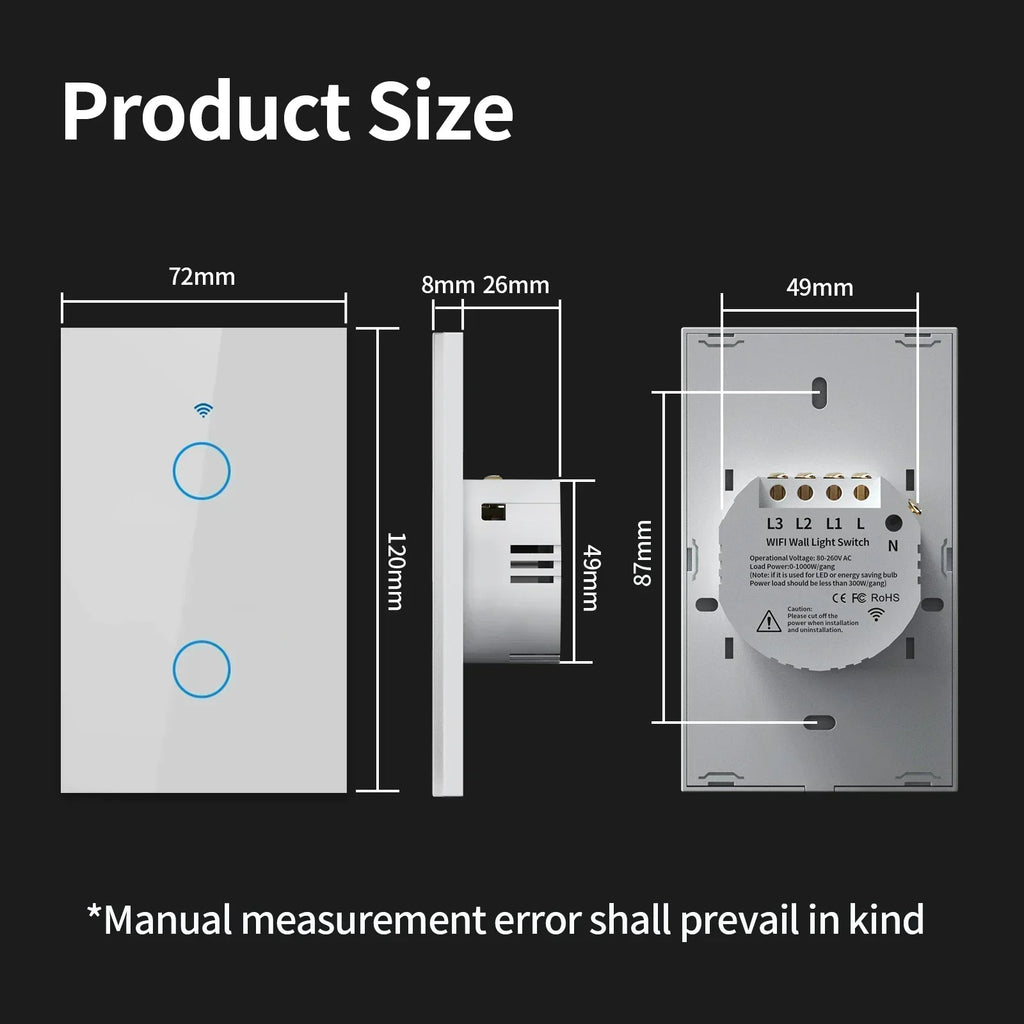 TNCE Tuya US Smart Wall Switch wifi or zigbee 1/2/3/4 Gang Wire Touch Sensor LED Light Button Smart Home voice Alexa Google Home