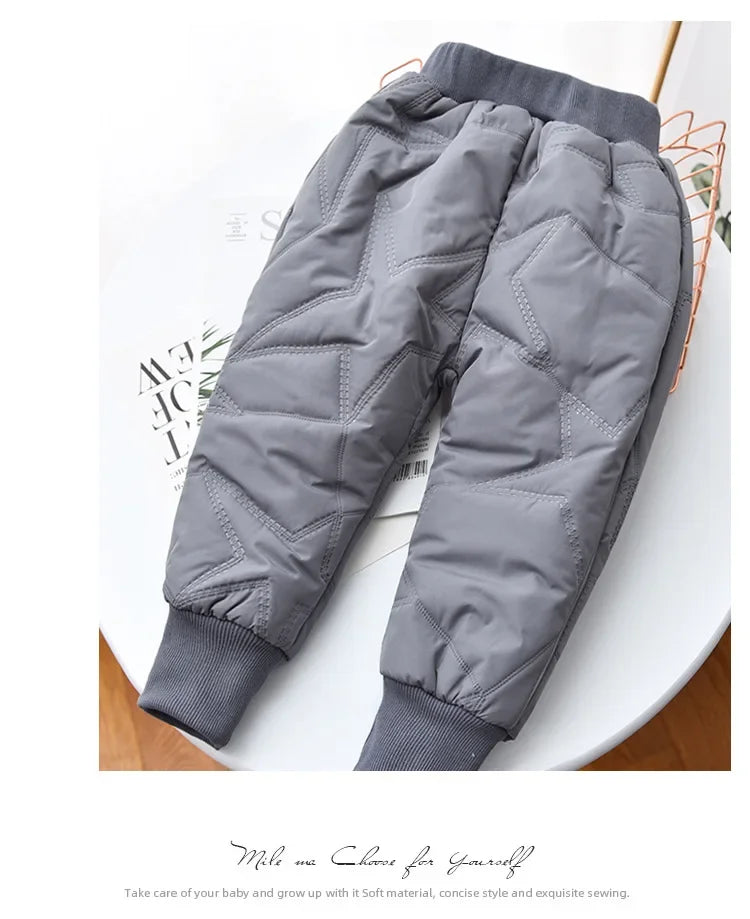 Kids Winter Thermal Pants, Cotton Padded Warm Trousers for Snow Play