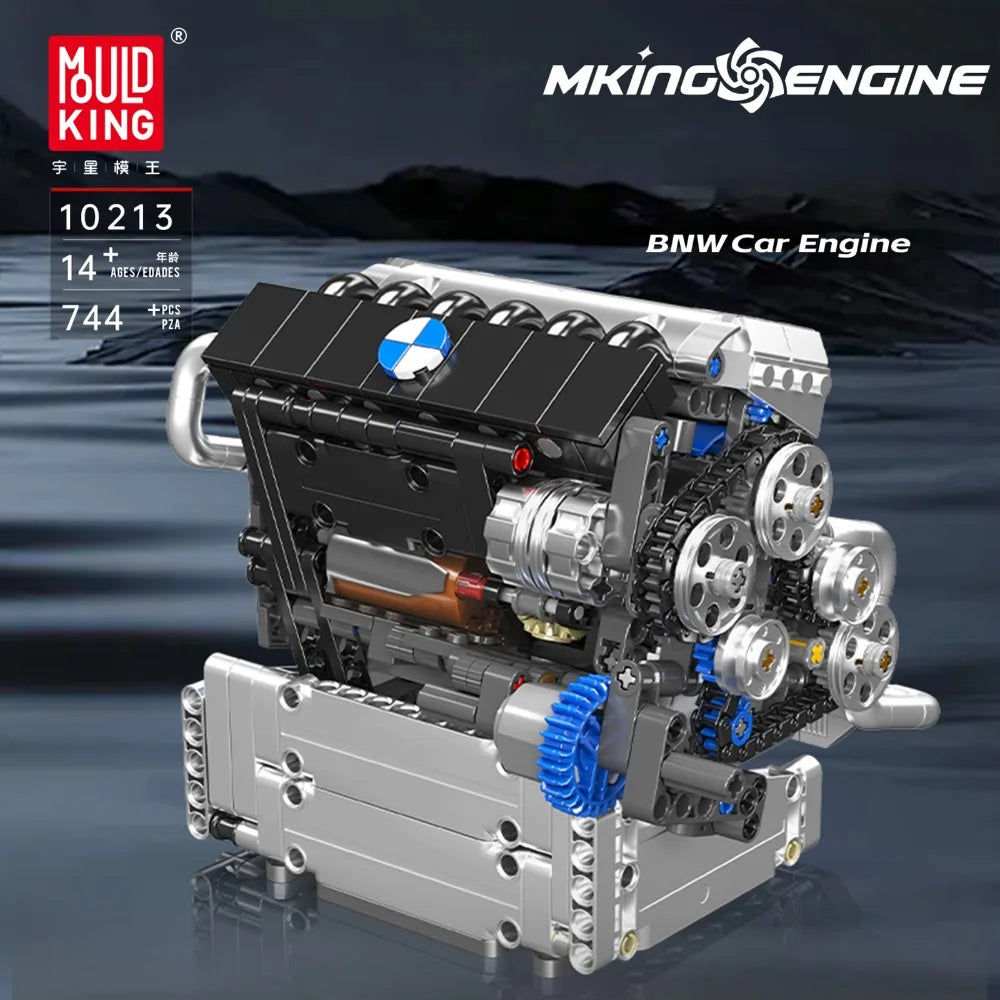 MOULD KING 10213 Tech Car Engine Building Set 744PCS STEM Educational Model for Kids Adults DIY Mechanical Engineering Toy