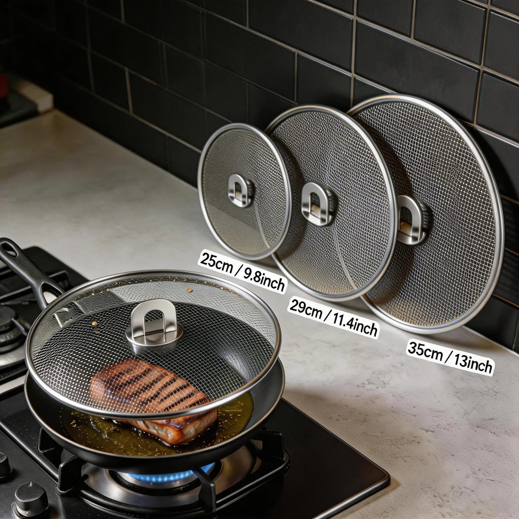 3pcs Splatter Guard Stainless Steel Grease Splatter Screen Oil Cap Pan Mesh for Kitchen Cooking Frying Guard Screen Splash Cover