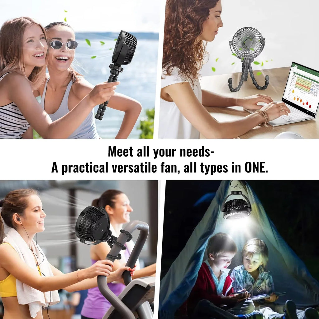 Baby 3 Speeds Stroller Mini Fan With Light Portable USB Charging Fan Mobile Phone Holder Stroller Accessories Baby Newborn Items