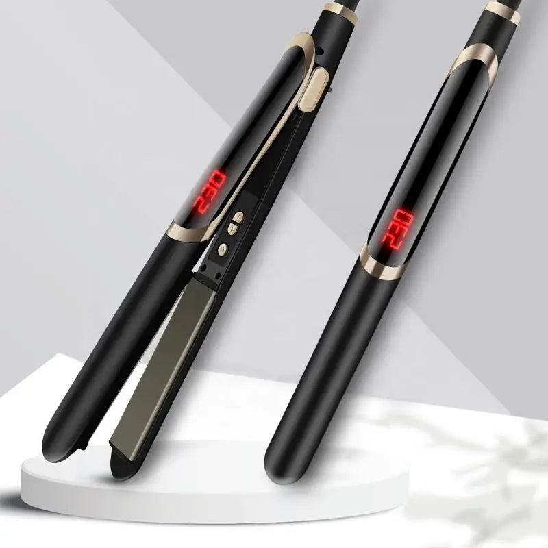 2-in-1 salon-grade ceramic plate hair straightener LCD display tourmaline infrared electric hair straightener comb