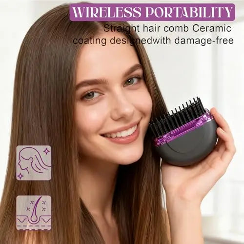 Mini Hair Straightener Rechargeable Portable Hair Straightener Brush Rechargeable Fast Heating Hot Portable Travel for Women